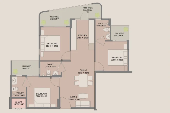 Wal Serenia 3 BHK Floor Plan 1350 Sq Ft