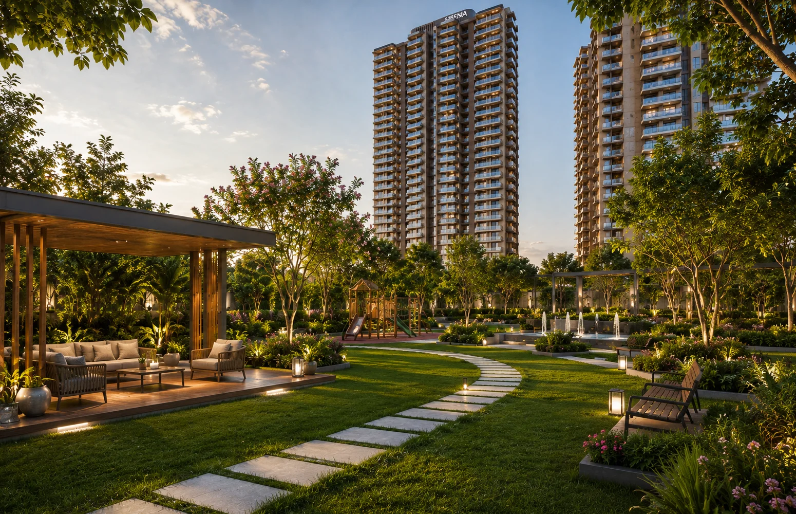 Landscaped walkways at Wal Serenia 92 Gurgaon